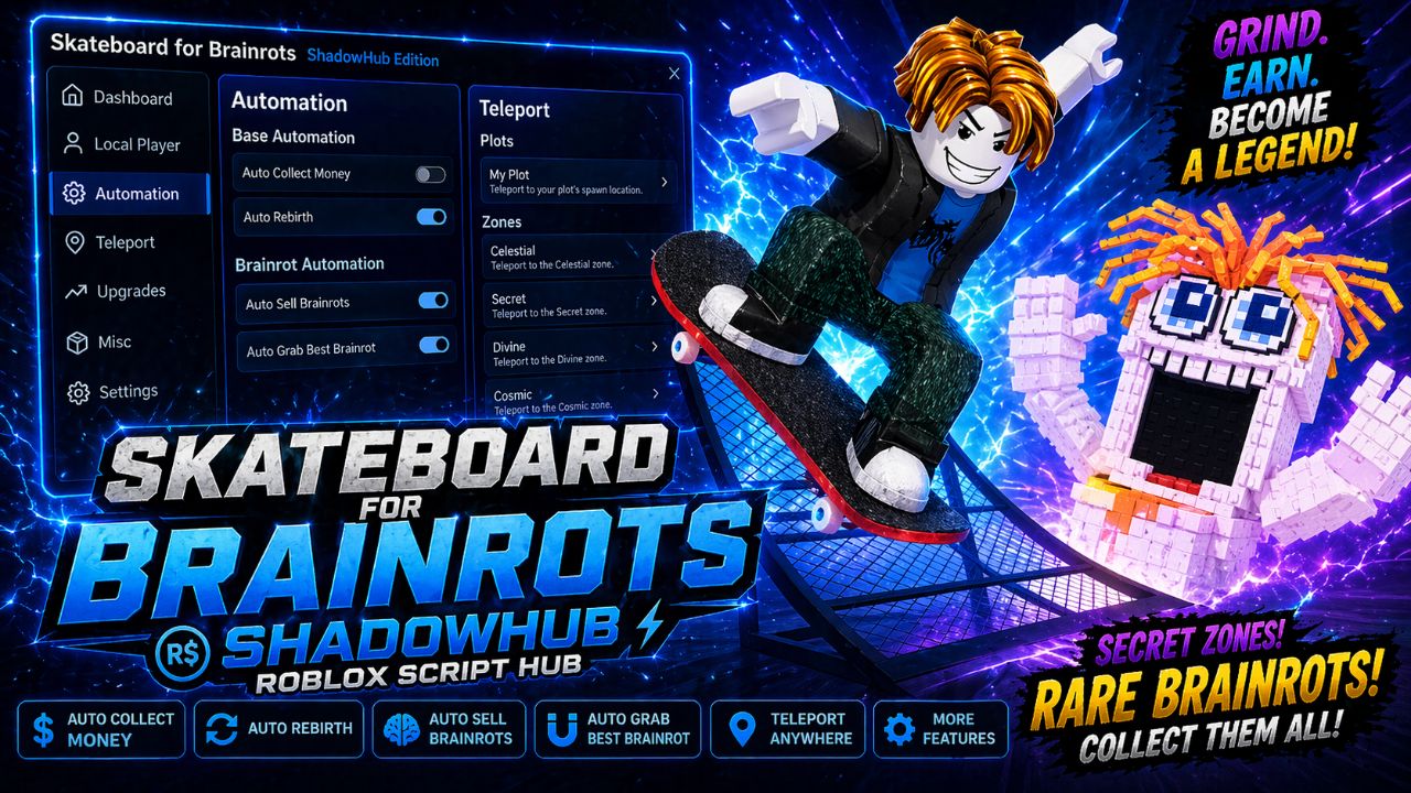 🛹 SKATEBOARD FOR BRAINROTS - Automation & Infinite Money